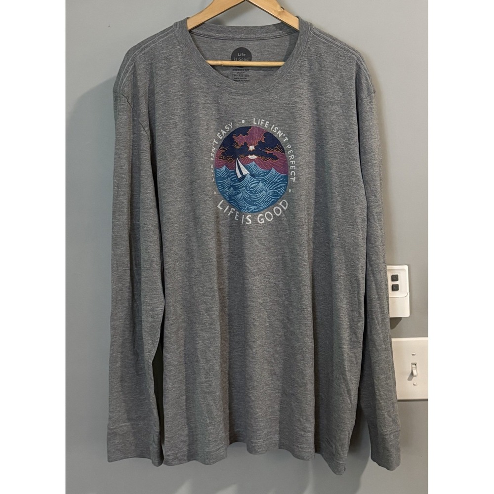 Life is Good Shirt Life Isn't Easy Or Perfect Graphic Long Sleeve Crusher T XXL
